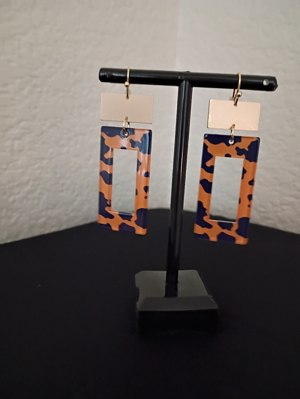 Orange and Black Camo Rectangular Drop Earrings